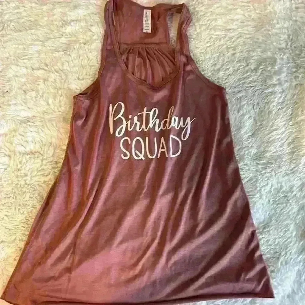 Birthday squad razorback flowy tank top size medium in mauve. Worn once